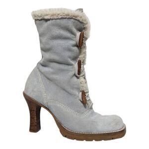 STEVE MADDEN Kacey Ice Blue Suede Faux Fur Toggle Boots 7